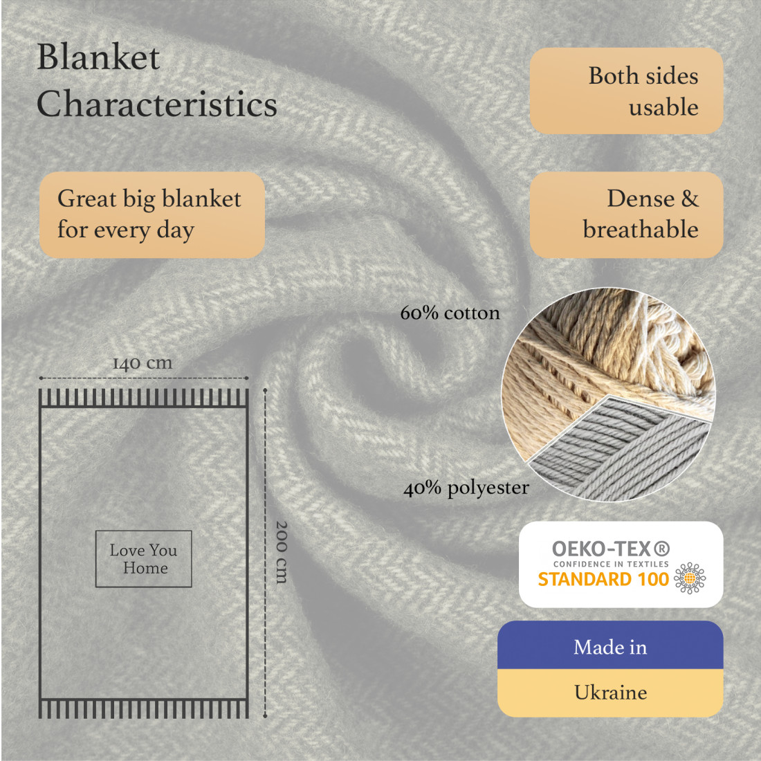 Cashmere blanket with Merino herringbone · 2