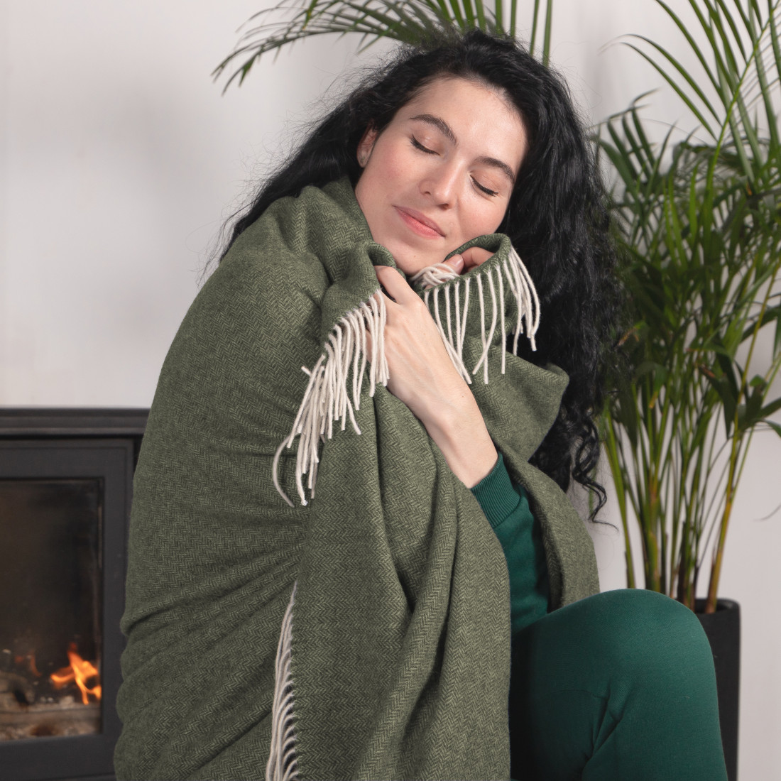 Cashmere blanket with Merino herringbone · 4