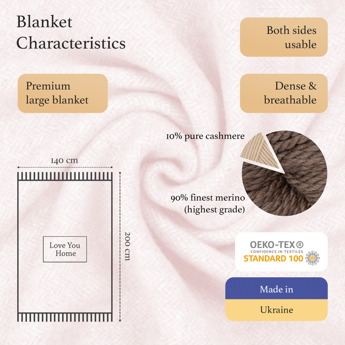 Cashmere blanket with Merino herringbone · 2