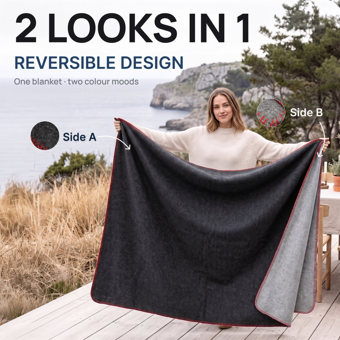 Reversible 100% Wool Blanket · 2