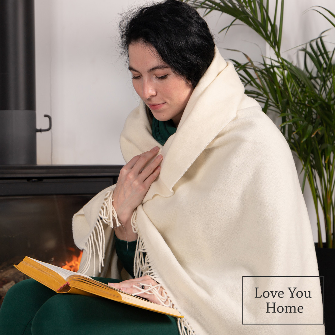 Cashmere wool blanket with merino herringbone · 5