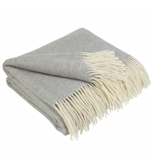 Kaschmir Wolldecke mit Merino Fischgrät LoveYouHome (140x200 cm / Grau - Weiß)