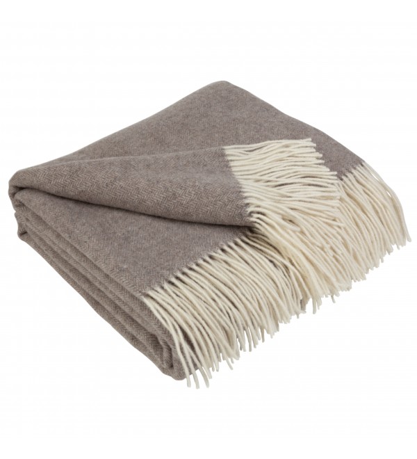 Kaschmir Wolldecke mit Merino Fischgrät LoveYouHome (140x200 cm / Beige - Weiß)