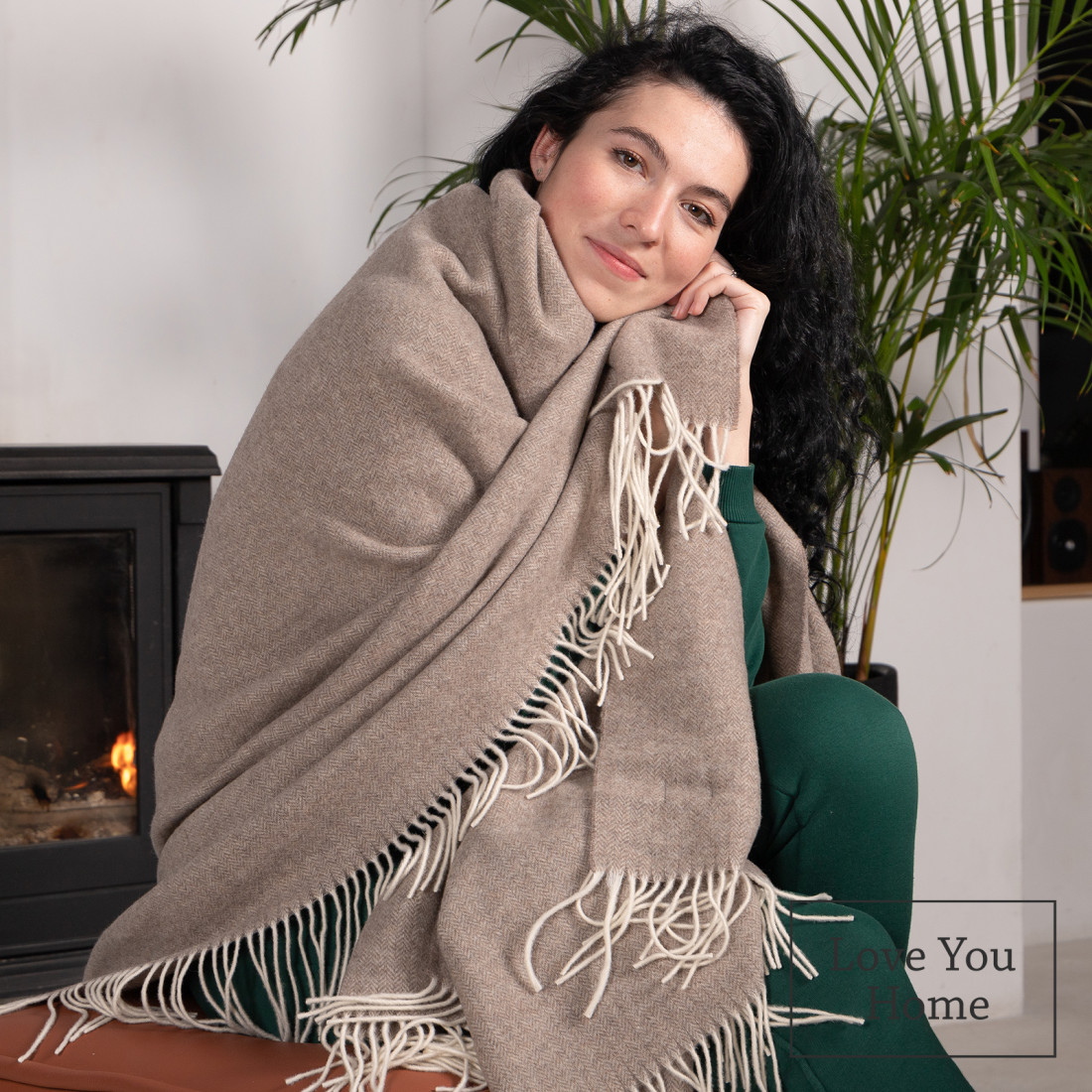 Cashmere wool blanket with Merino herringbone · 5