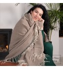 Kaschmir Wolldecke mit Merino Fischgrät LoveYouHome (140x200 cm / Beige - Weiß)