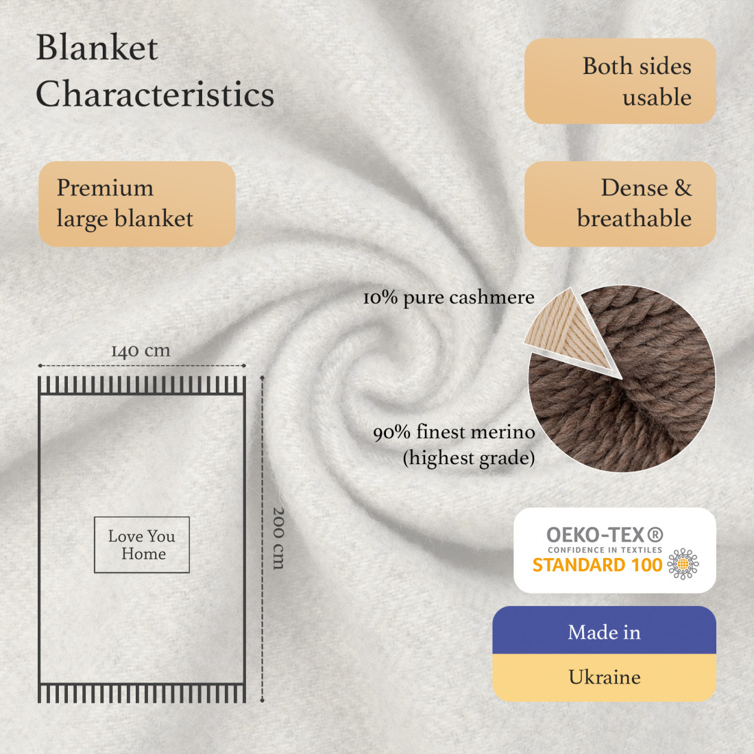 Cashmere Wool Blanket with Merino Herringbone · 2