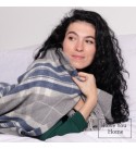 Kaschmir Wolldecke mit Merino Tartan LoveYouHome (140x200 cm / Grau mit Blau und Weiß)