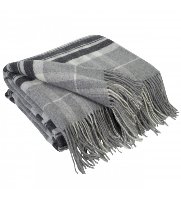 Kaschmir Wolldecke mit Merino Tartan LoveYouHome (140x200 cm / Dunkelgrau mit Grau und Weiß)