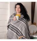Kaschmir Wolldecke mit Merino Tartan LoveYouHome (140x200 cm / Dunkelgrau mit Grau und Weiß)