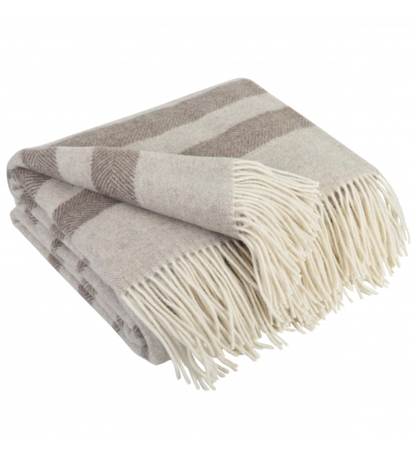 Kaschmir Wolldecke mit Merino Streifen LoveYouHome (140x200 cm / Creme mit Braun)