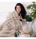 Kaschmir Wolldecke mit Merino Streifen LoveYouHome (140x200 cm / Creme mit Braun)