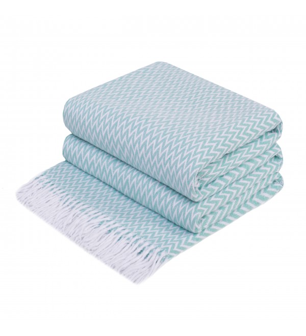 Baumwolle Decke Ecken Chevron LoveYouHome (140x200 cm / Minze - Weiß)
