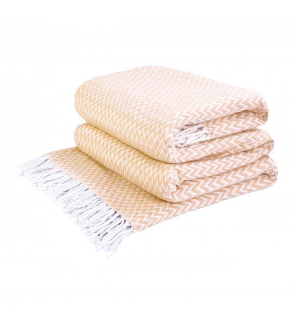 Baumwolle Decke Ecken Chevron LoveYouHome (140x200 cm / Sand - Weiß)