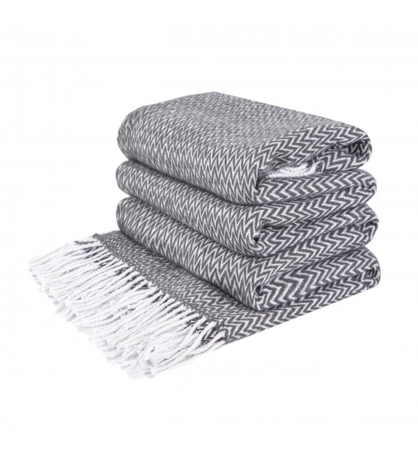 Baumwolle Decke Ecken Chevron LoveYouHome (140x200 cm / Dunkelgrau - Weiß)