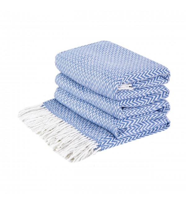 Baumwolle Decke Ecken Chevron LoveYouHome (140x200 cm / Hellblau - Weiß)