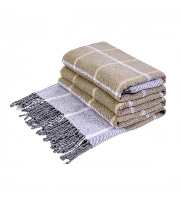 Baumwolle Decke Quadrate LoveYouHome (140x200 cm / Sand - Grau - Weiß)