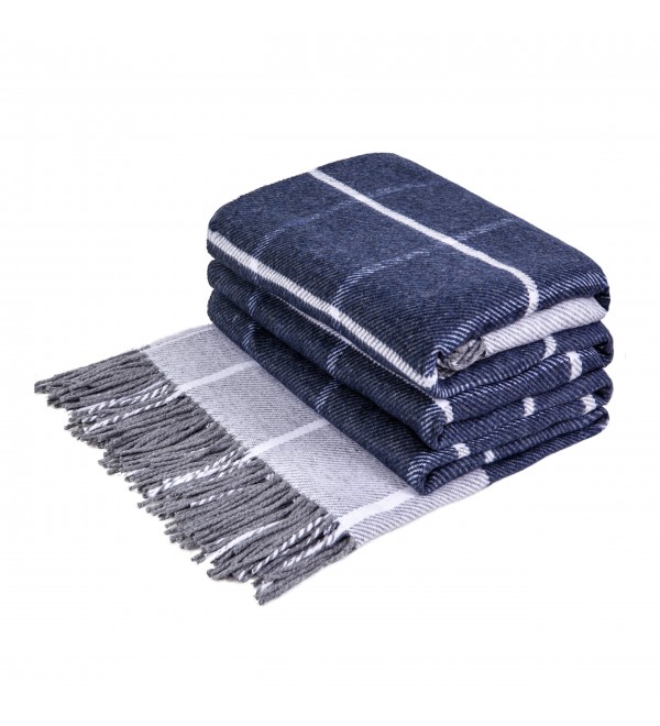 Baumwolle Decke Quadrate LoveYouHome (140x200 cm / Blau - Grau - Weiß)
