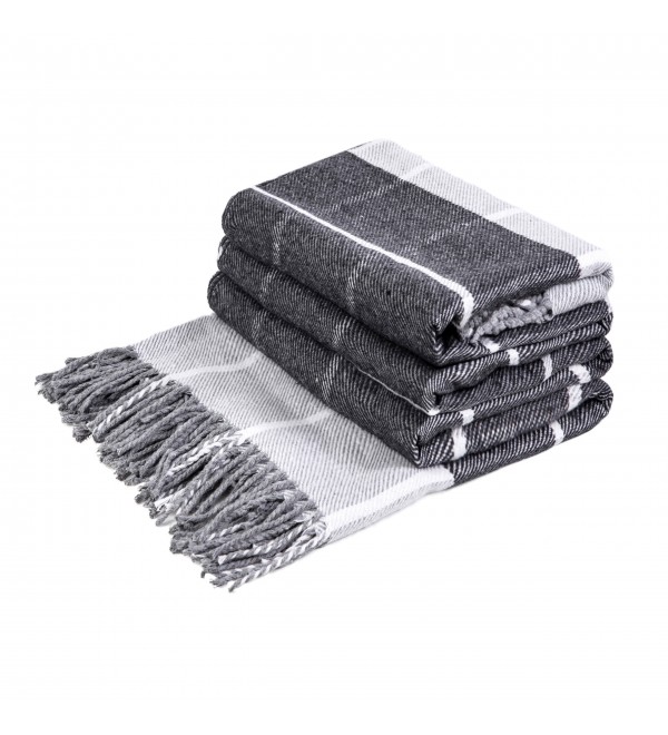 Baumwolle Decke Quadrate LoveYouHome (140x200 cm / Dunkelgrau - Weiß)
