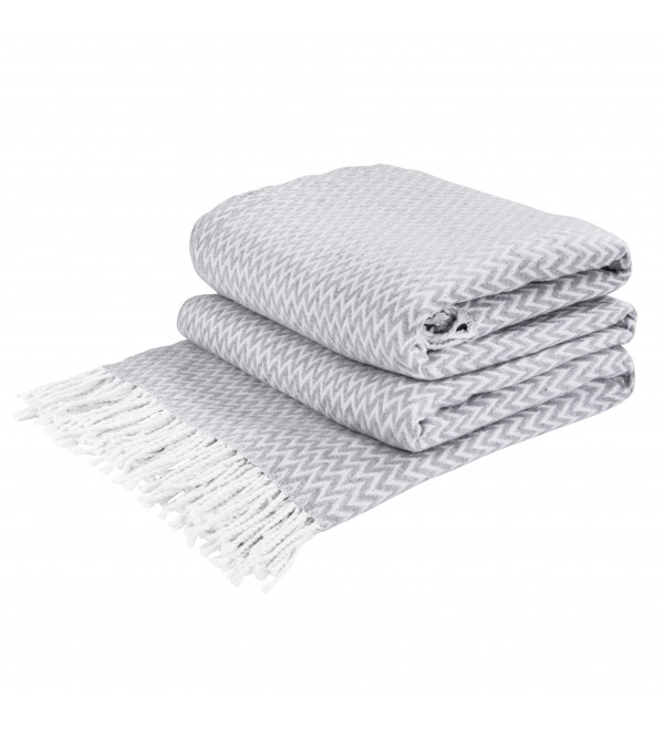 Baumwolle Decke Ecken Chevron LoveYouHome (140x200 cm / Hellgrau - Weiß)