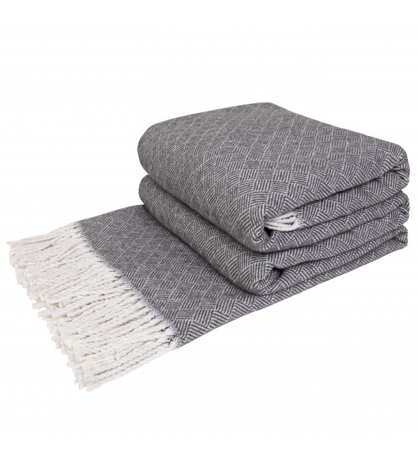 Baumwolle Decke Diagonale LoveYouHome (140x200 cm / DunkelGrau - Weiß)