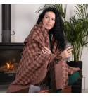 Neuseeland Wolldecke Rautenmuster LoveYouHome (140x200 cm / Braun - Zartrosa)