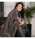 Schurwolle Decke Rautenmuster LoveYouHome (140x200 cm / Braun - Hellblau)