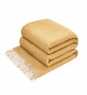 Merino Wolldecke Rautenmuster LoveYouHome (140x200 cm / Senf-Gelb - Weiß)