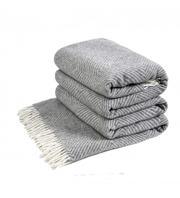 Merino Wolldecke Rautenmuster LoveYouHome (140x200 cm / Grau - Weiß)
