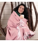 Merino Wolldecke Rautenmuster LoveYouHome (140x200 cm / Rosa - Weiß)