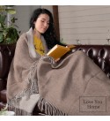 Doppelseitige Merino Wolldecke LoveYouHome (140x200 cm / Hellbraun - Weiß)