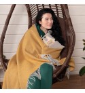 Doppelseitige Merino Wolldecke LoveYouHome (140x200 cm / Senf-Gelb - Weiß)