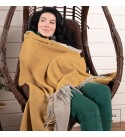 Doppelseitige Merino Wolldecke LoveYouHome (140x200 cm / Senf-Gelb - Weiß)