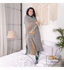 Merino Wolldecke Streifen LoveYouHome (140x200 cm / Grau - Senf - Weiß)
