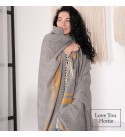 Merino Wolldecke Streifen LoveYouHome (140x200 cm / Grau - Senf - Weiß)