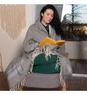 Merino Wolldecke Streifen LoveYouHome (140x200 cm / Grau - Blau - Weiß)