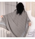 Merino Wolldecke Streifen LoveYouHome (140x200 cm / Grau - Blau - Weiß)