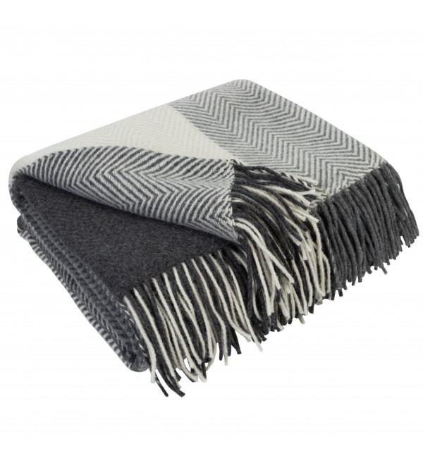Merino Wolldecke Quadrate Verlauf LoveYouHome (140x200 cm / Anthrazit - Grau - Weiß)