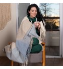 Merino Wolldecke Quadrate Verlauf LoveYouHome (140x200 cm / Beige - Blau - Weiß)