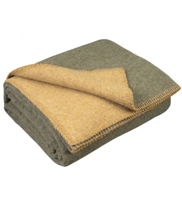 100% Schafwolle Decke LoveYouHome (130x170 cm / Oliv Grün - Senf)