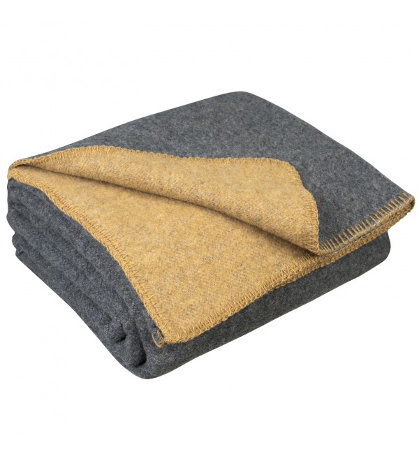 100% Schafwolle Decke LoveYouHome (130x170 cm / Grau - Senf)