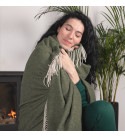 Cashmere blanket with Merino herringbone LoveYouHome (140x200 cm / Olive Green with White)