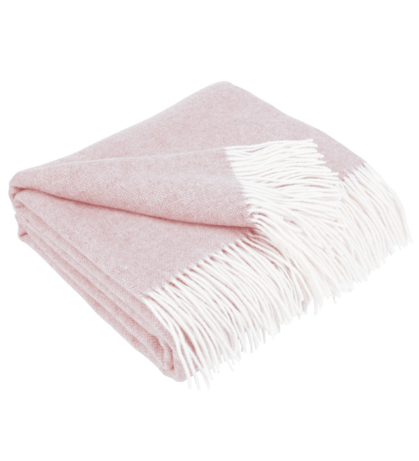Cashmere blanket with Merino herringbone LoveYouHome (140x200 cm / Pink with White)