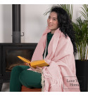 Cashmere blanket with Merino herringbone LoveYouHome (140x200 cm / Pink with White)